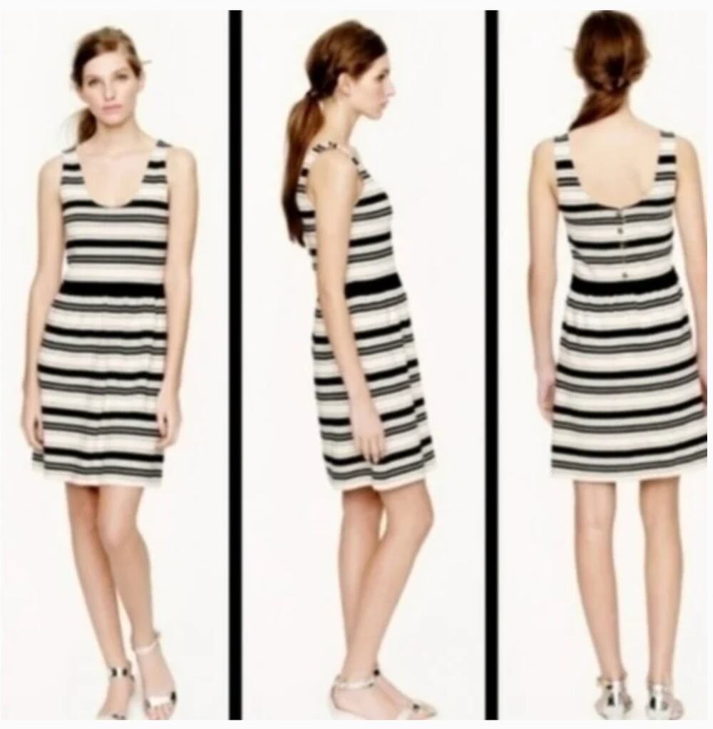J. CREW Women's Babydoll Sun Dress SMALL Black Cream Villa Striped Mini Knit